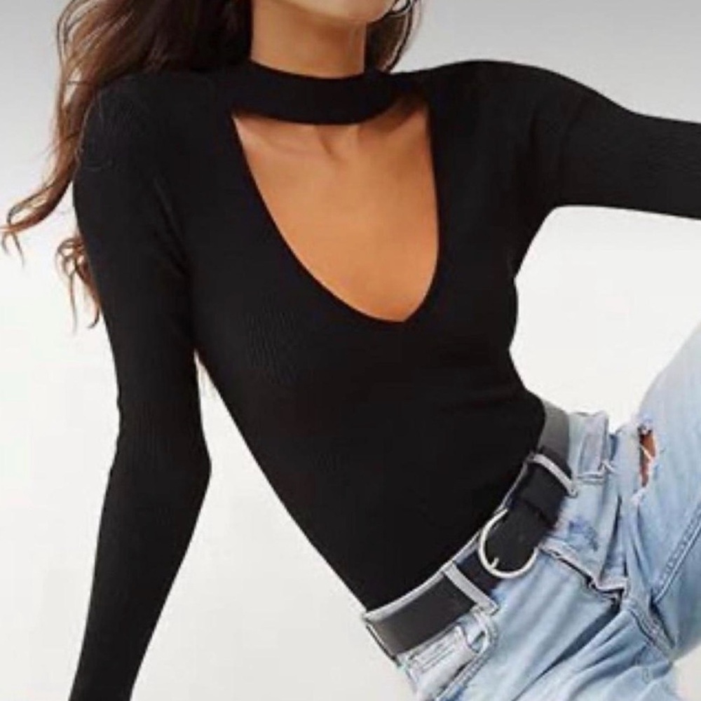 Zara Black V-Neck Long Sleeve Bodysuit